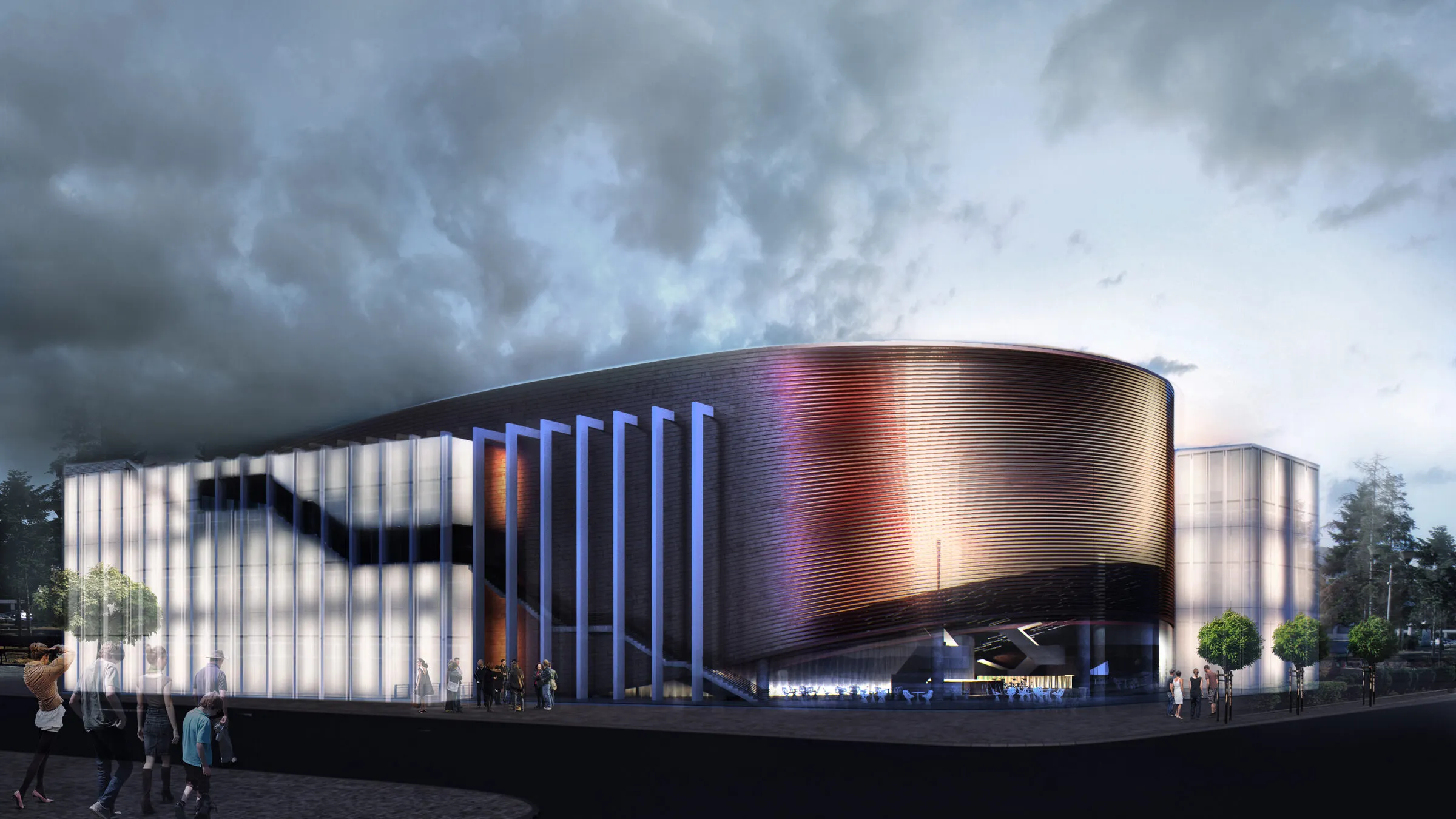 Екстериерна перспектива во самрак од југозапад