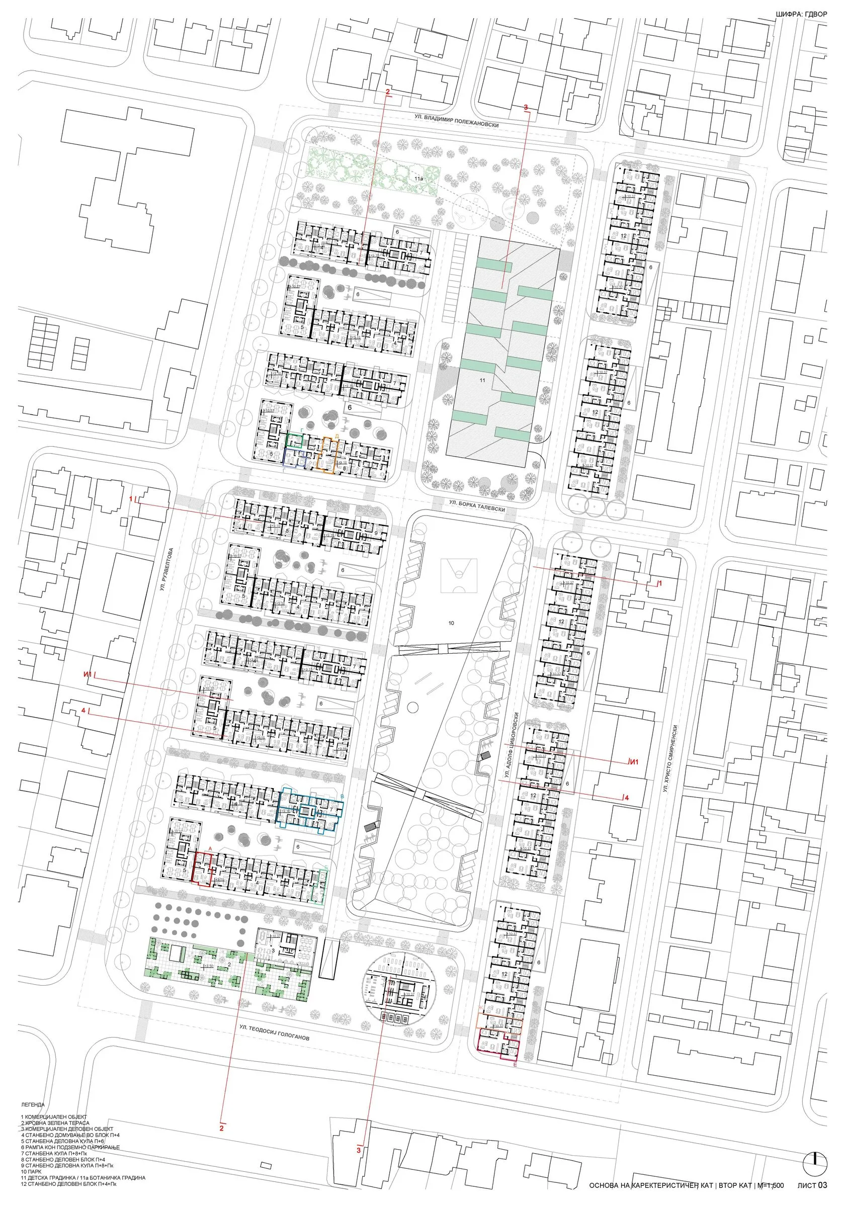 Ситуација на кат со распоред на станбени единици