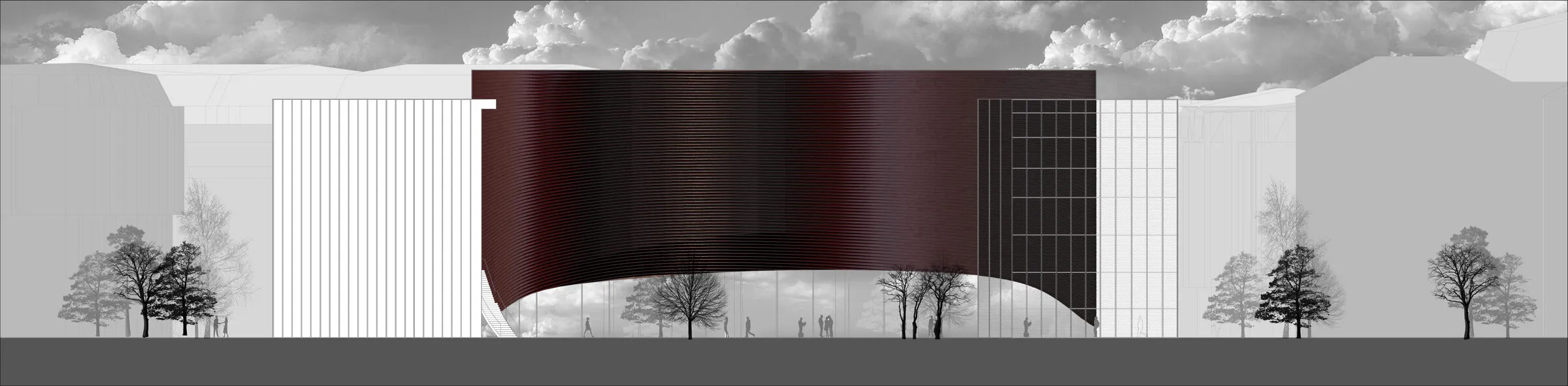 Јужна фасада со извиена бакарна облога