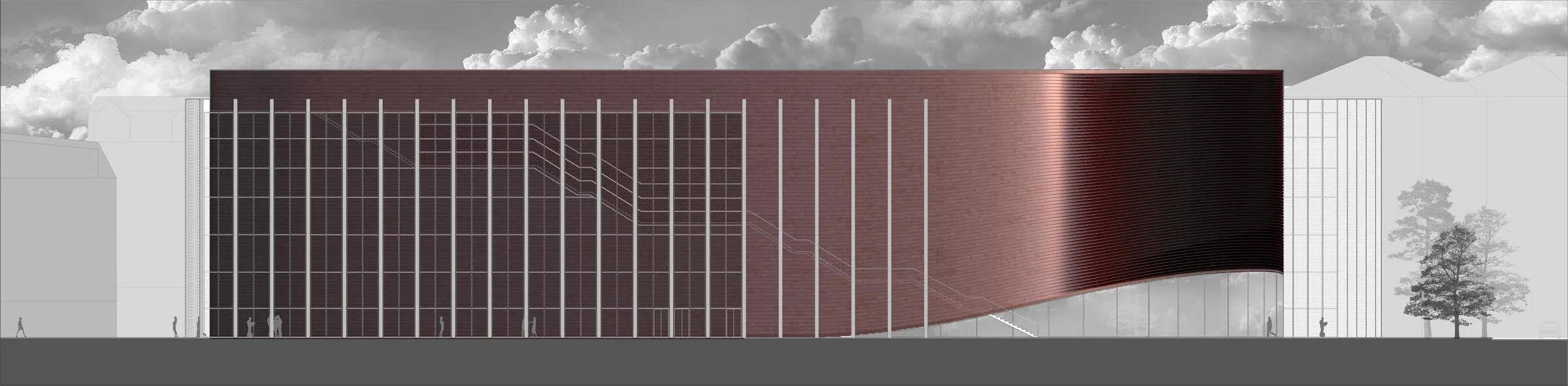 Западна фасада со вертикални ламели и бакарна крива